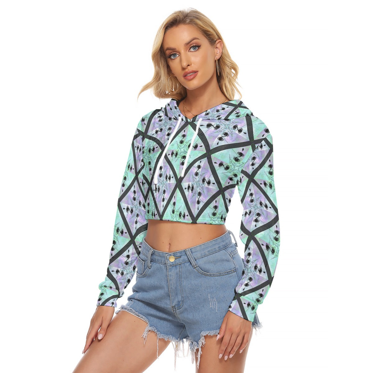 Tip Geometric Velvet Crop Hoodie