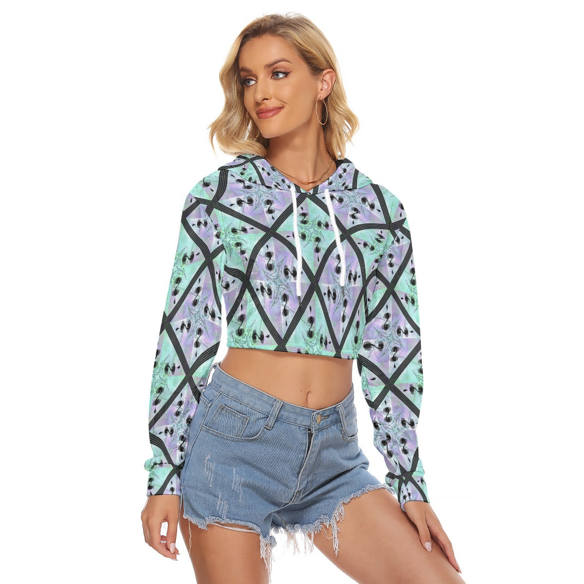 Tip Geometric Velvet Crop Hoodie