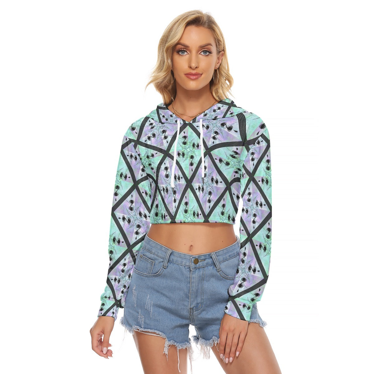 Tip Geometric Velvet Crop Hoodie