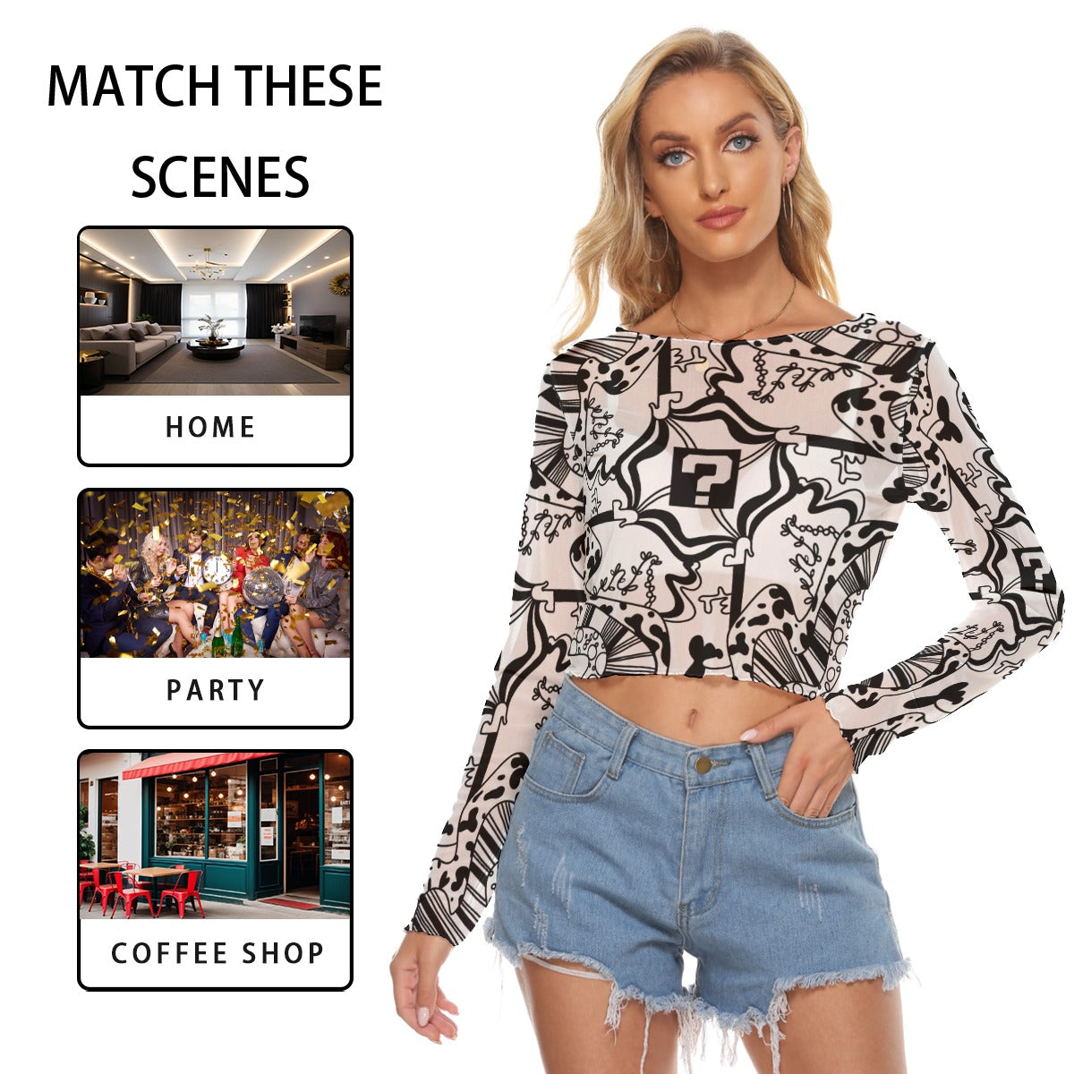 TipDrip White Mesh Long Sleeve Crop Tee