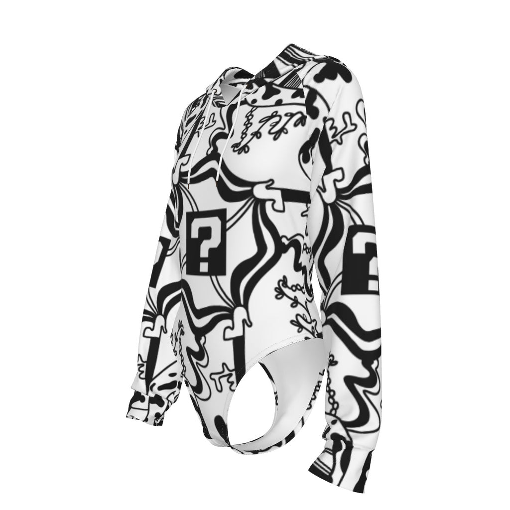 White TipDrip Hooded Bodysuit w Sleeves