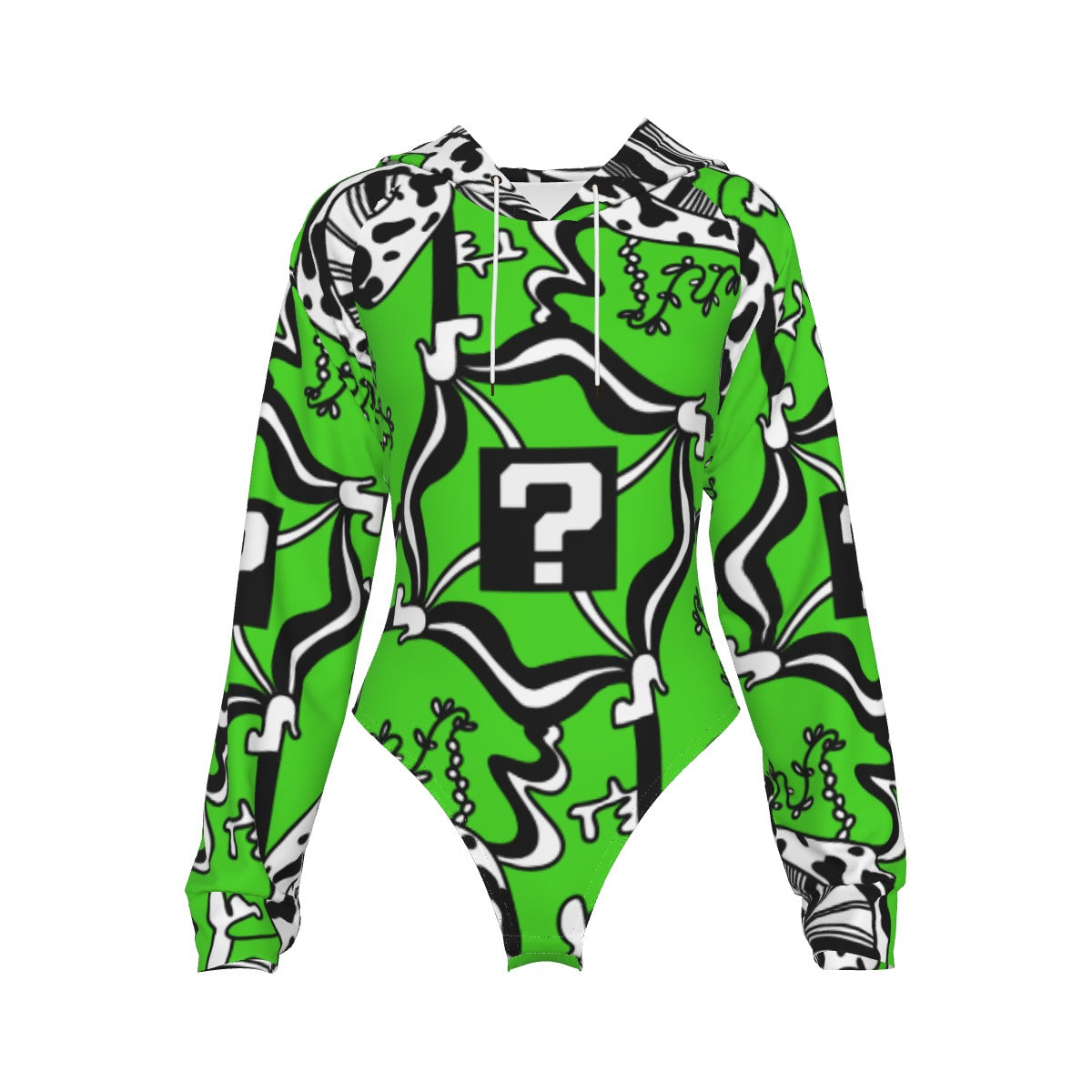 Green Tip Drip Hooded Bodysuit w Sleeves