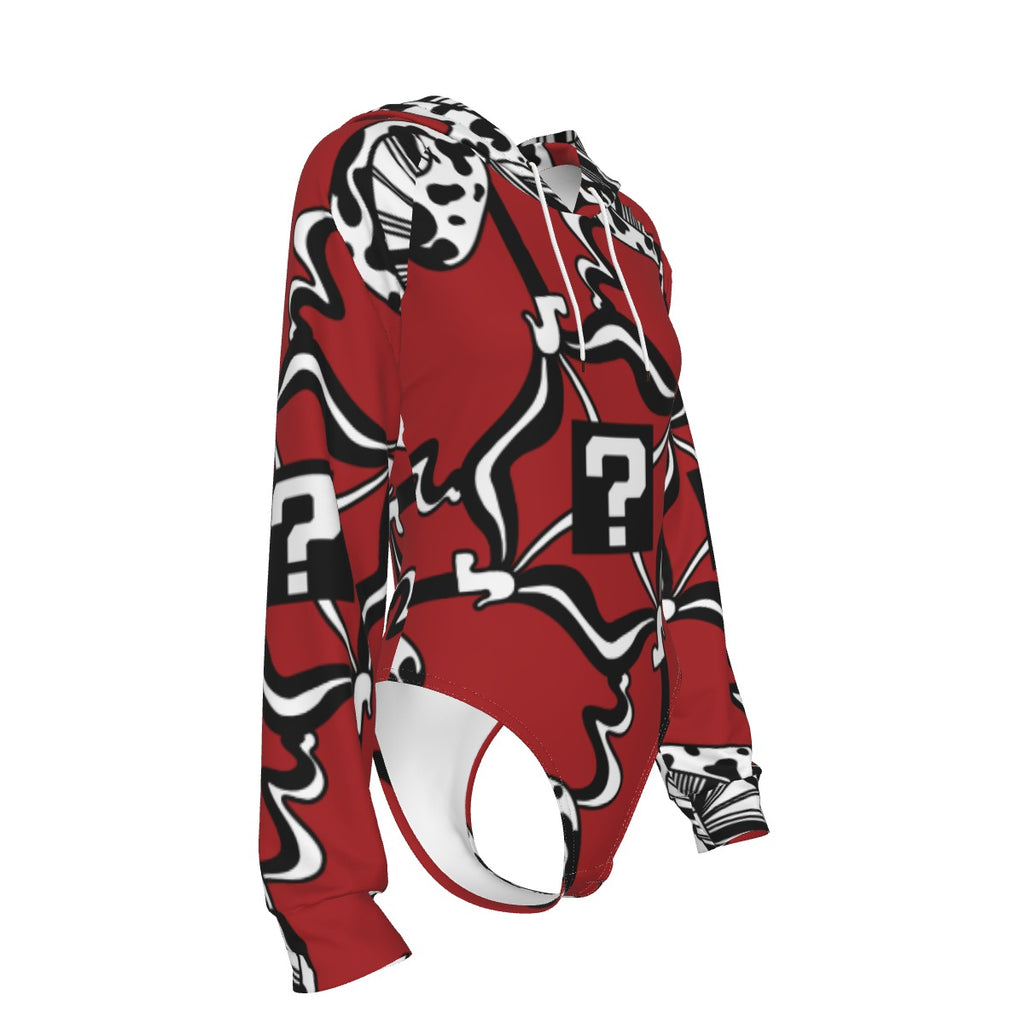 Red Wine TipDrip Hooded Bodysuit w Sleeves